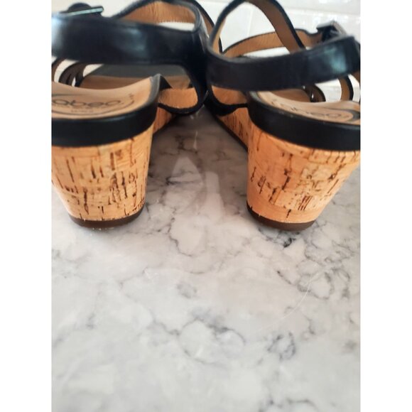 Abeo Bio System Black Leather Cork Wedge Sandals With Adjustable Straps Size 6 - Picture 6 of 8